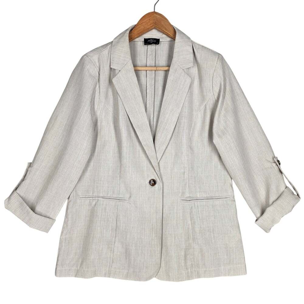 MILK & HONEY TEXTURED ROLL‑SLEEVE CASUAL BLAZER – CREAM – WOMEN’S LARGE